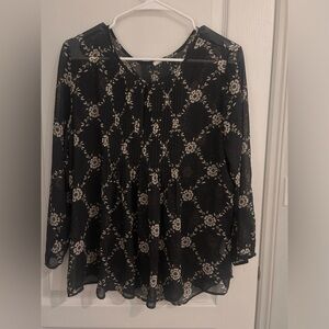 Old Navy Black and Cream Floral Blouse